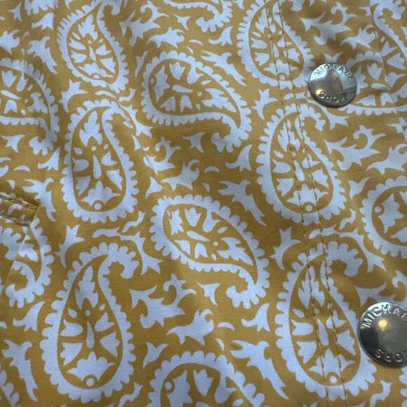 Michael Kors LARGE Yellow White Paisley Print Long Topper Dress Jacket Stretch - Picture 2 of 7
